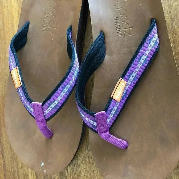 Feelgoodz Leather Flip Flop Purple Aztec Strap - Picture 2 of 4